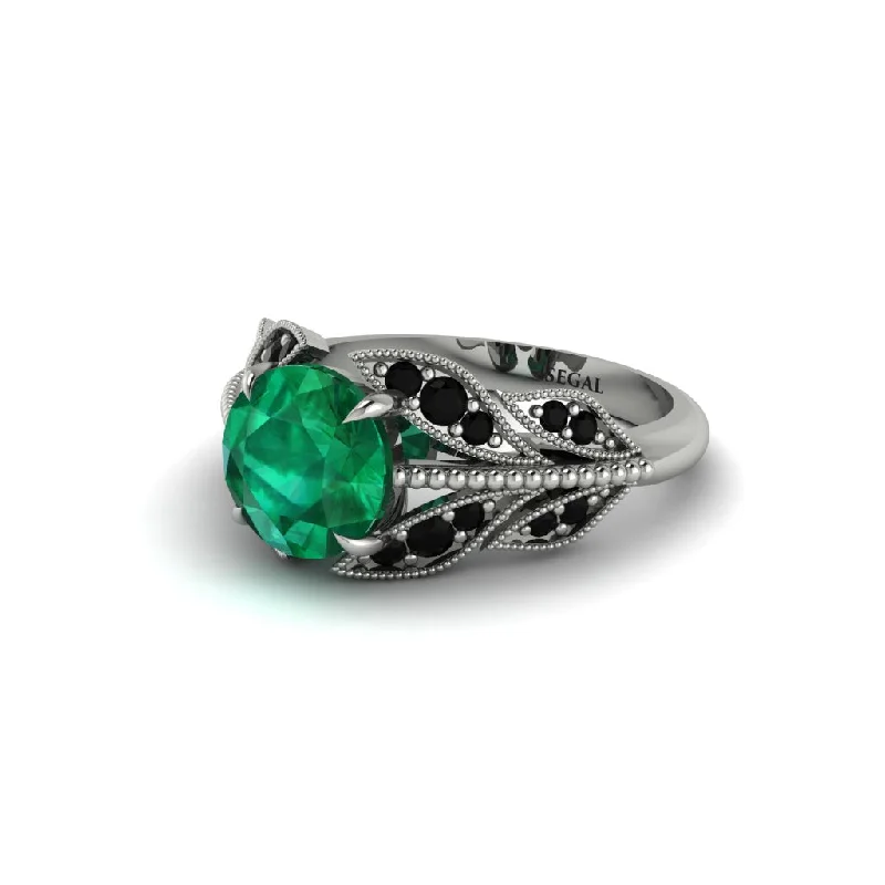 Custom Men’s Ring with Wedding Date Engraving-Emerald Majestic Leaf Gold Engagement Ring - Makenna No. 36