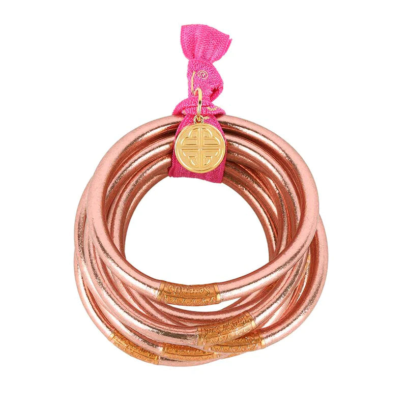 Classic Silver Bangles with Citrine Stones-Rose Gold BuDha All Weather Bangle Set