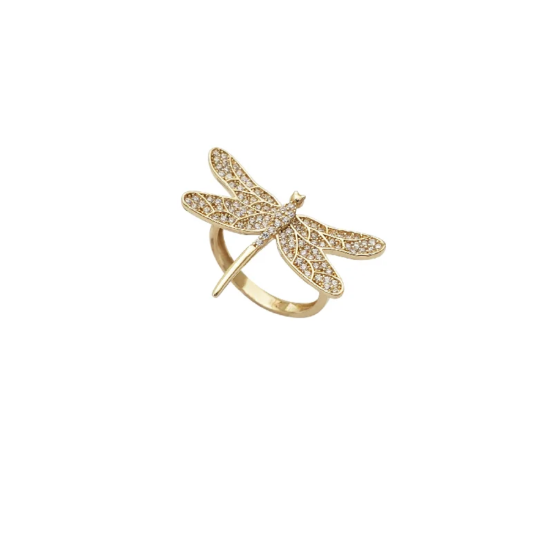 Classic Engagement Ring with Princess Cut Diamond-Iced-Out Dragonfly CZ Ring (14K)