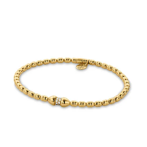 Trendy Rose Gold Bracelet with Beaded Charms-Diamond Accented Expandable Bracelet in Yellow Gold by Hulchi Belluni