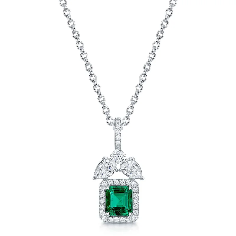 Luxury Silver Necklace with Colored Stones-18ct White Gold Emerald And Diamond Pendant