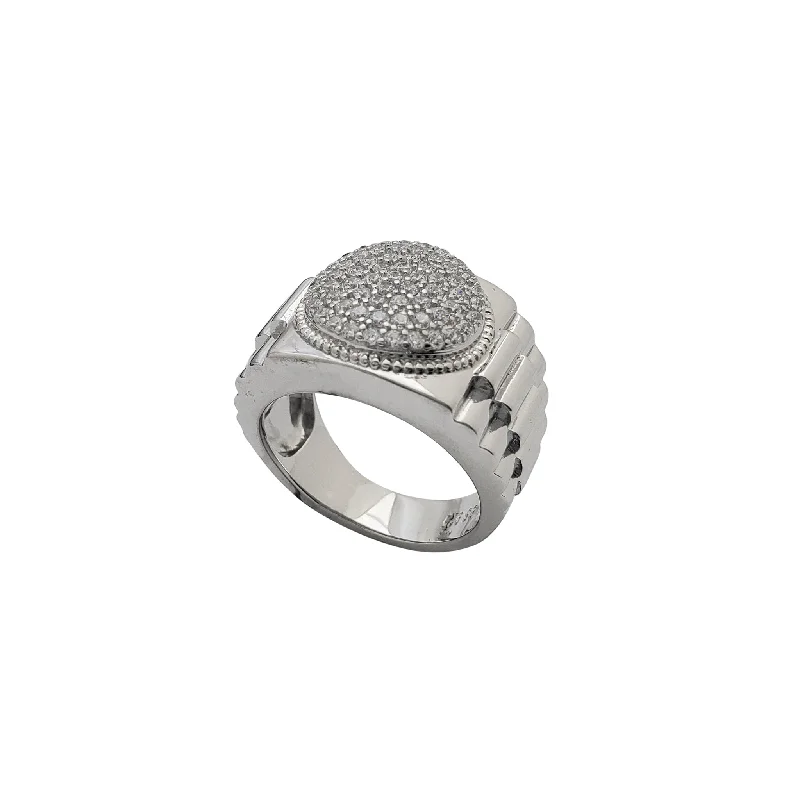 Elegant Gold Band with Diamond Accent for Weddings-Zirconia Iced-Out Presidential Ring (Silver)