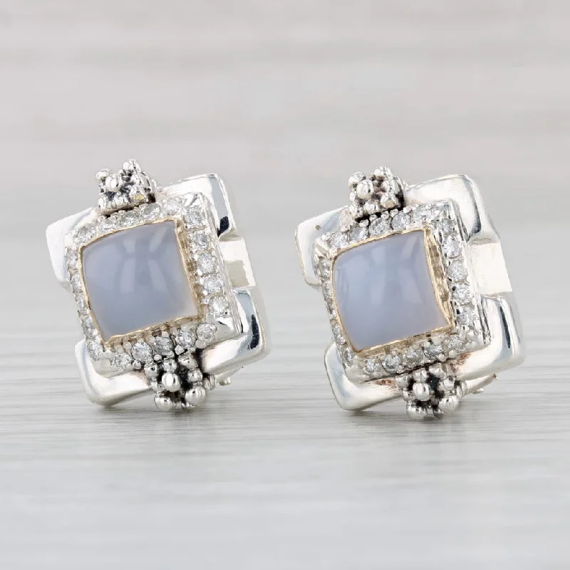 Gemstone Stud Earrings for Daily Wear-Michael Dawkins Chalcedony Earrings Sterling Silver 14k Gold Pierced Omega Backs