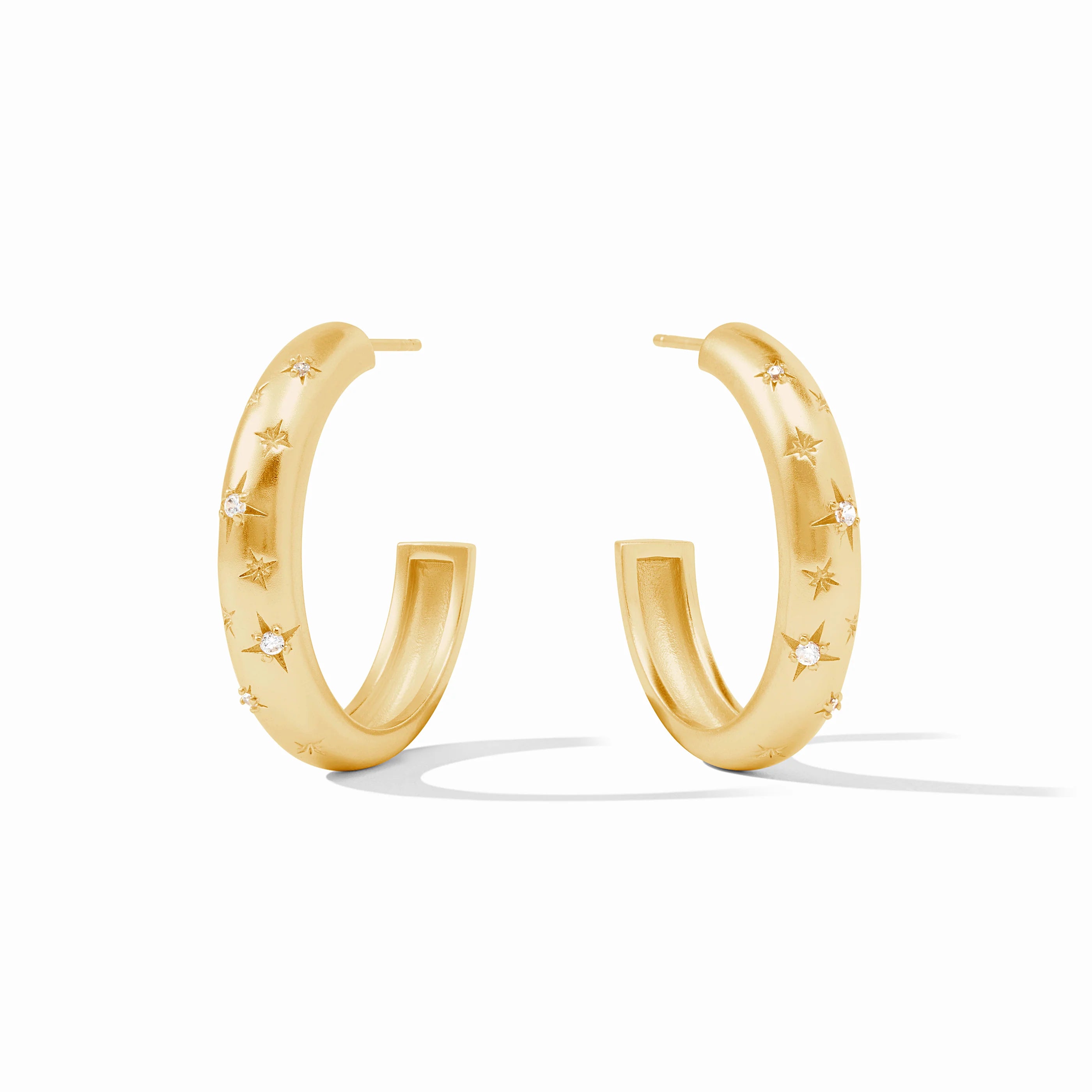 Stylish Diamond Earrings-Julie Vos 24K Gold Plated Luna Stone Hoop Earrings