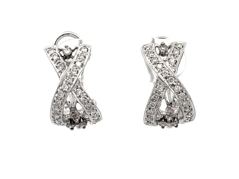 Elegant Pearl Earrings for Brides-X Shaped Diamond Earrings in 18k White Gold