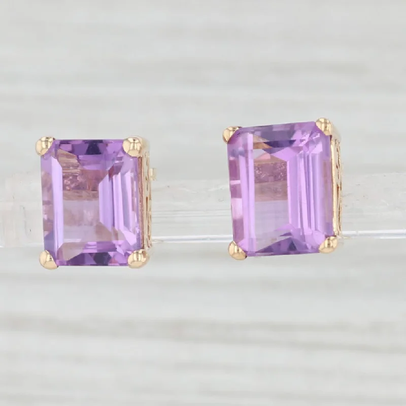 Gemstone Stud Earrings for Daily Wear-6.5ctw Amethyst Stud Earrings 10k Yellow Gold Emerald Cut Solitaires