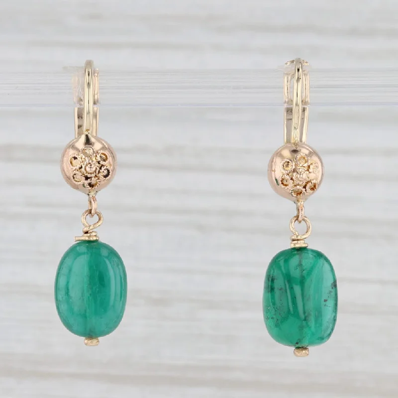 Simple Gold Earrings for Bridesmaids-Baroque Emerald Drop Earrings 14k Yellow Gold Vintage Floral