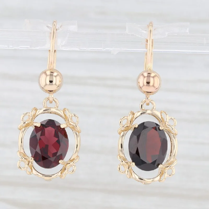 Chunky Hoop Earrings-5.30ctw Garnet Oval Dangle Earrings 14k Yellow Gold January Birthstone