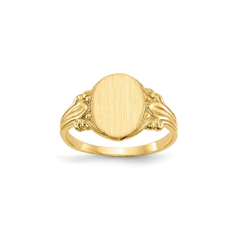 Trendy Men’s Ring with Gemstone Inlay-Filigree Shank Signet Ring (14K)