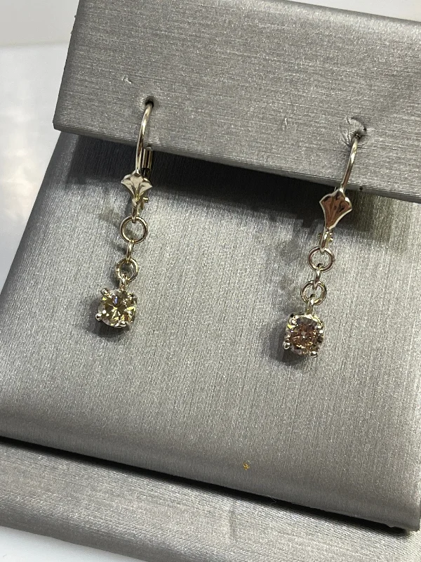 Crystal Enamel Earrings-14K White Gold Champagne Diamond Hanging Earrings