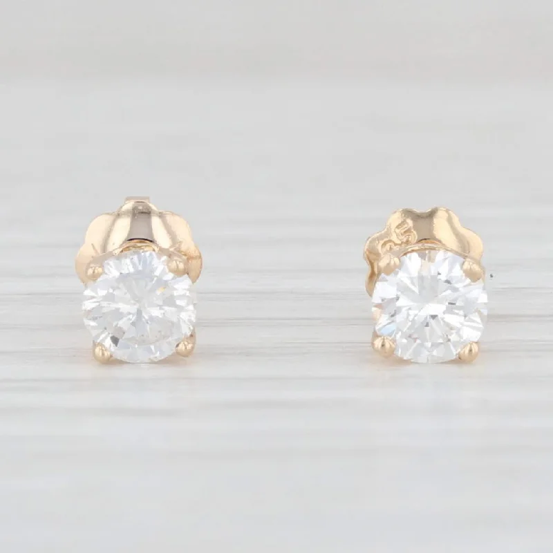 Hoop Earrings for Everyday Wear-0.50ctw Diamond Round Solitaire Stud Earrings 14k Yellow Gold Pierced Studs