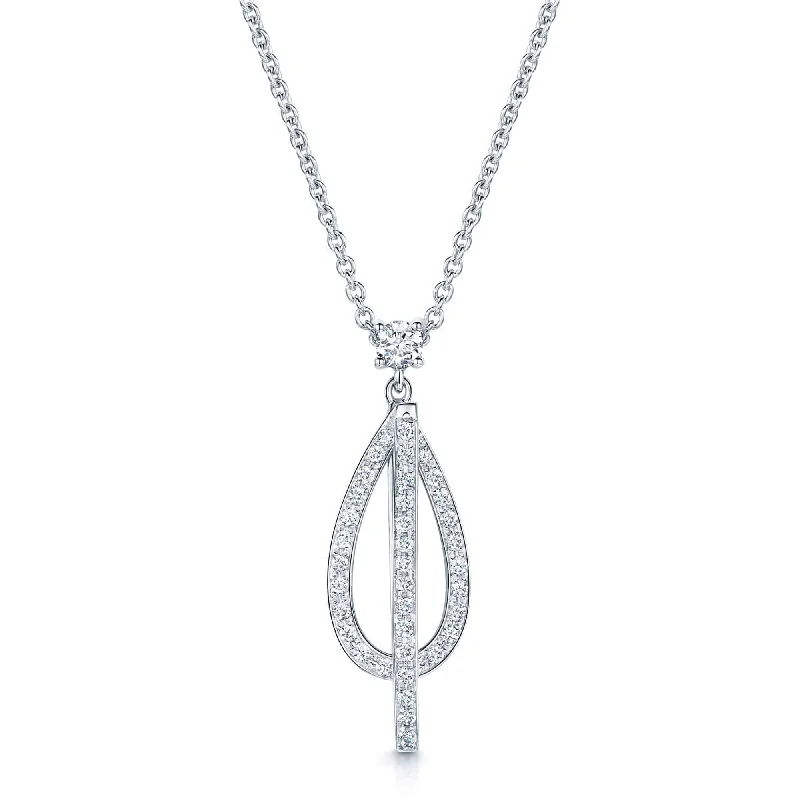 Elegant Gold Necklace with Gemstone Pendant-18ct White Gold Round Brilliant Cut Tear Drop Overlapping Pendant