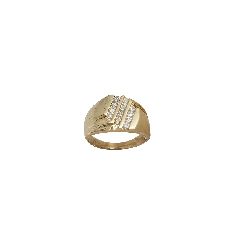 Custom Men’s Ring with Engraved Initials-Stoneset Triple Crevasse Ring (14K)