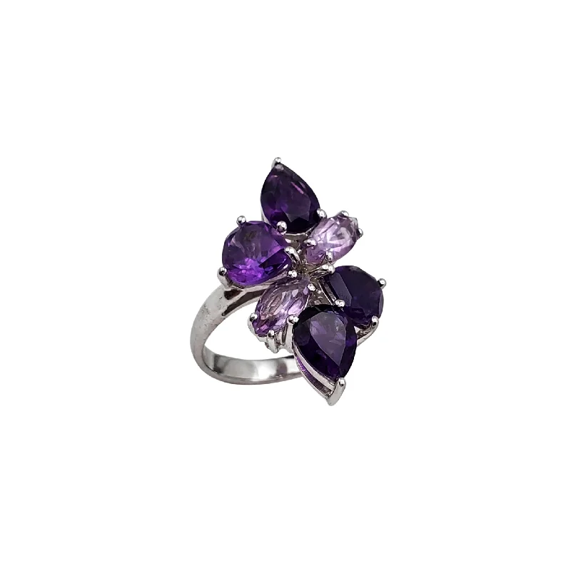 Personalized Anniversary Ring with Birthstone-Purple Cz Cocktail Ring (Silver)