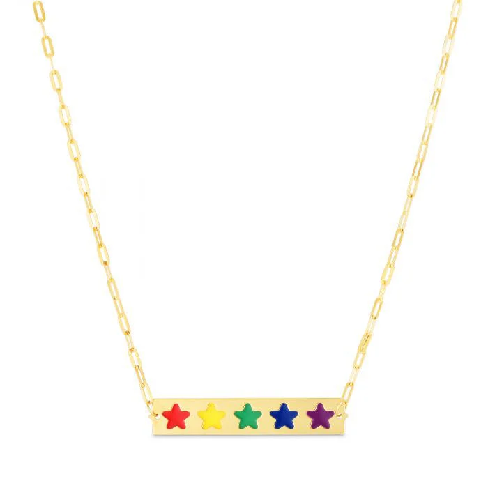 Crystal Necklace for Wedding Day Accessories-Multicolor Enamel Stars Bar Necklace (14K)