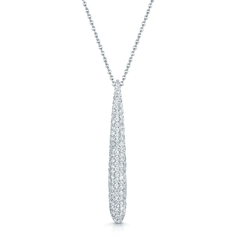 Elegant Bridal Necklace with Pearls-18ct White Gold Brilliant Cut Diamond Long Graduated Pave Set Drop Pendant