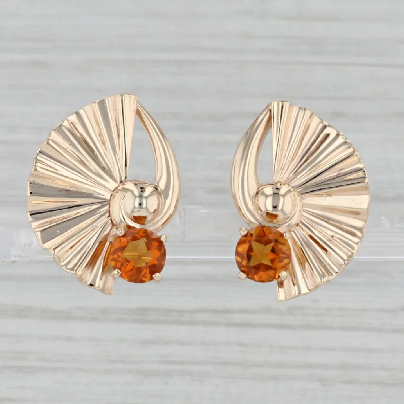 Minimalist Earrings for Everyday-Vintage 0.70ctw Citrine Fan Statement Earrings 14k Yellow Gold Pierced