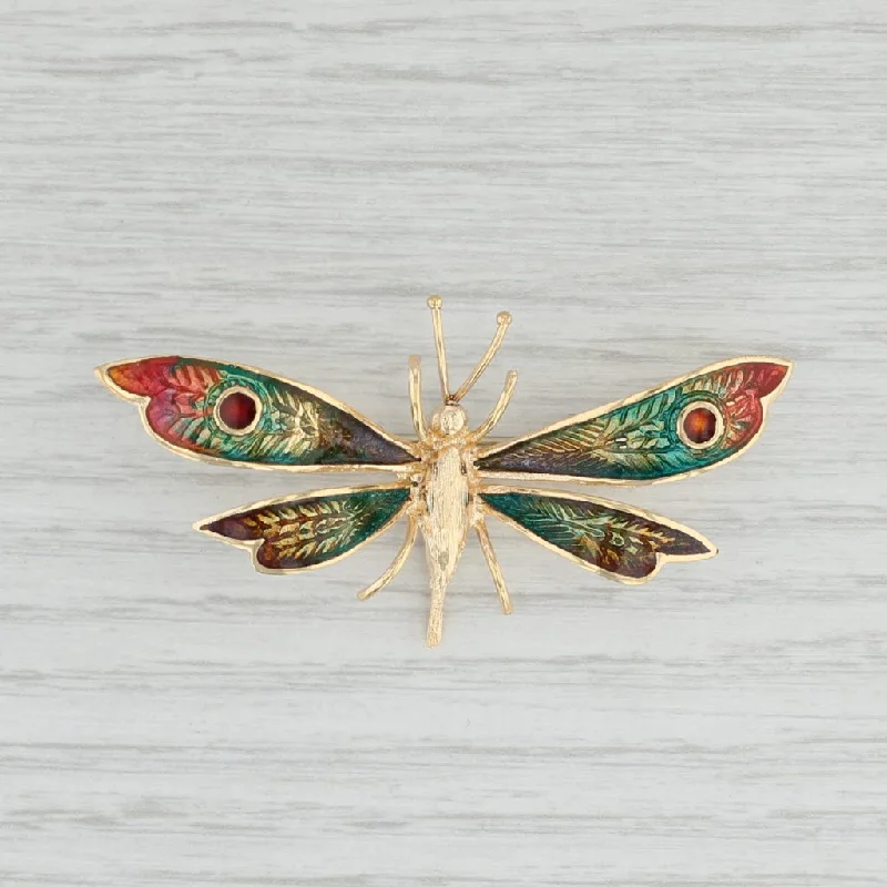 Unique Crystal Brooch For Parties-Vintage Flying Insect Brooch 18k Yellow Gold Multicolor Enamel Pin