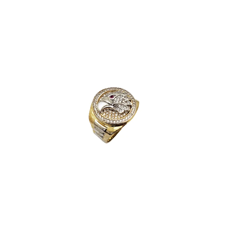 Unique Gold Ring with Engraving for Special Occasions-Cubic Zirconia Eagle Head Ring (14K)