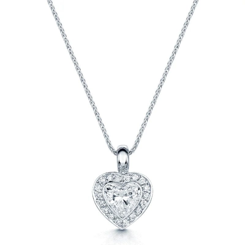 Statement Necklace with Multiple Gemstones-18ct White Gold Heart Shaped Diamond Pendant in a Pave Set Surround