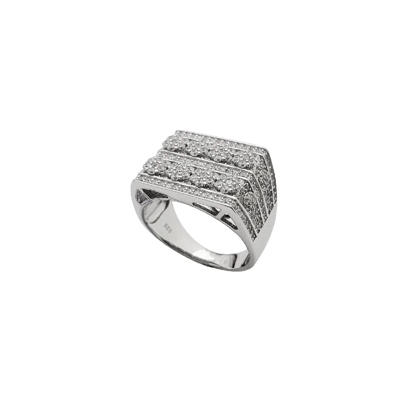 Vintage Silver Ring with Citrine Accent-Zirconia Iced-Out Square Signet Ring (Silver)