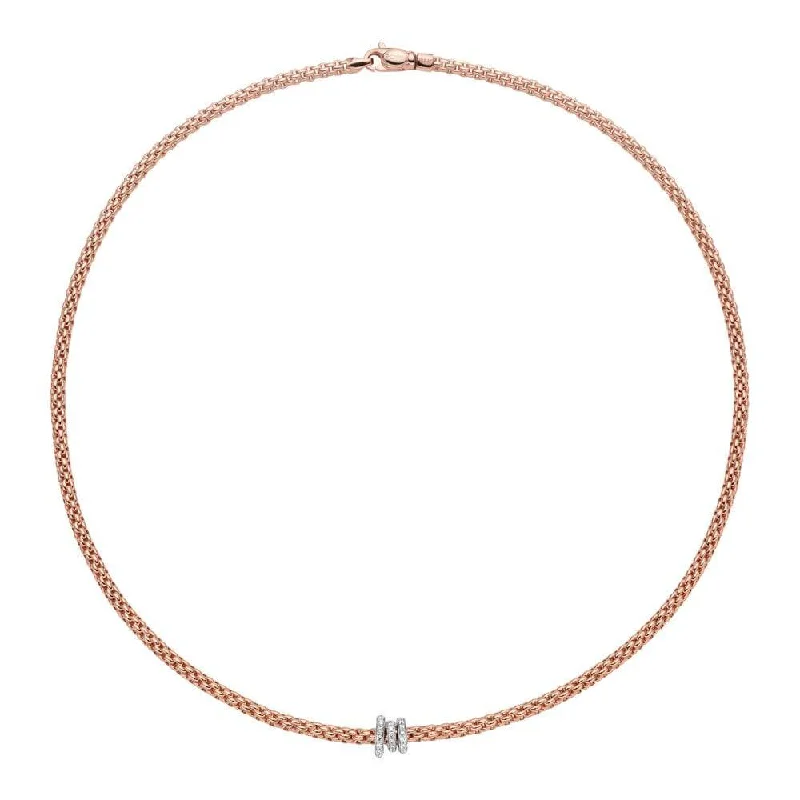 Personalized Bar Necklace with Initials-Prima 18ct Rose Gold Necklace With Three Diamond Set Rondels