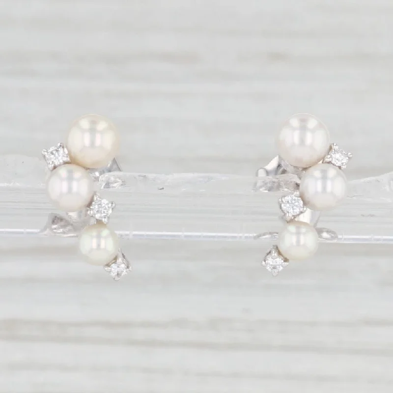 Bridal Earrings with Crystals-Mikimoto Bubbles Cultured Akoya Pearl Diamond Earrings 14k White Gold Drops