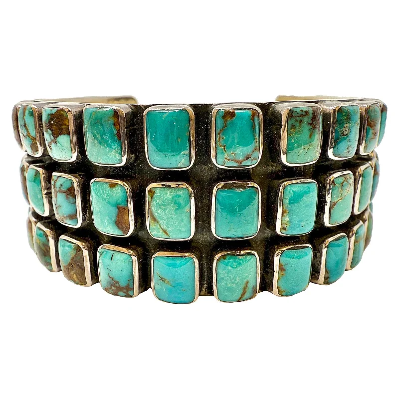 Personalized Crystal Bracelet for Weddings-Federico Jimenez Turquoise and Sterling Silver Cuff Bracelet