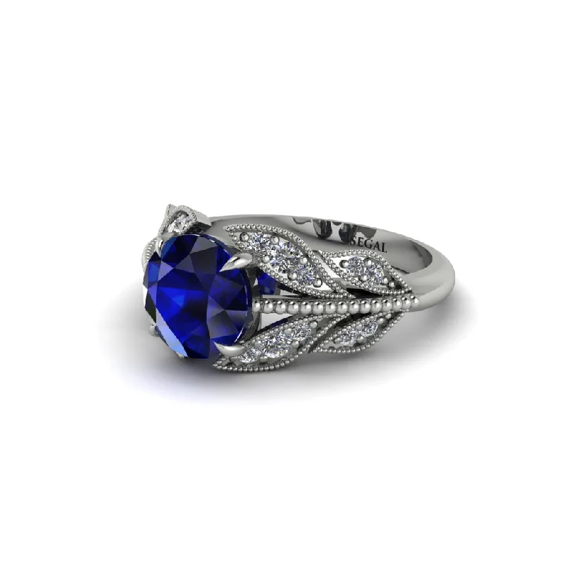 Unique Sapphire Engagement Ring with Halo Design-Sapphire Majestic Leaf Gold Engagement Ring - Makenna No. 15