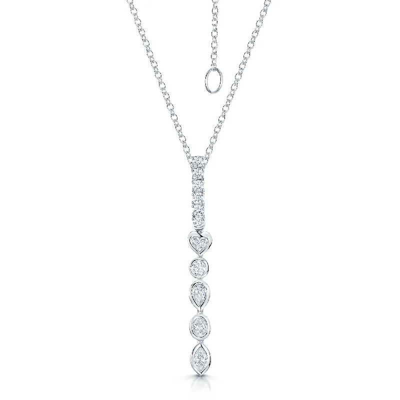 Handcrafted Silver Necklace for Daily Wear-18ct White Gold Mixed Cut Diamond Fancy Long Drop Pendant