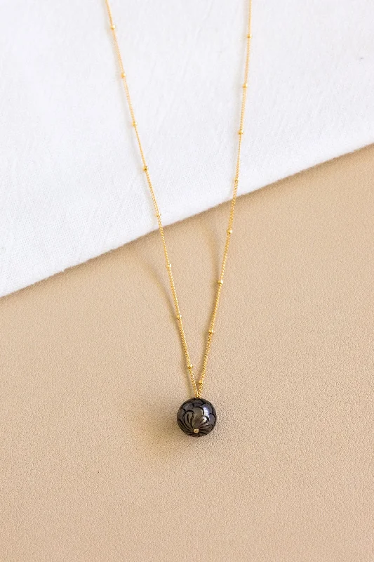 Luxury Crystal Necklace with Gold Accents-Mermaid Scale Tahitian Pearl Boxy Beam Necklace