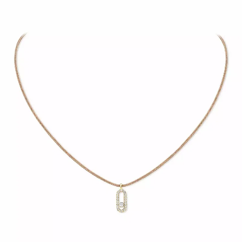 Elegant Bridal Necklace with Diamonds-18ct Yellow Gold Diamond Messika Cares Necklace On A Beige Cord