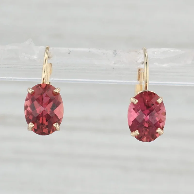 Dangle Earrings for Brides-2.70ctw Oval Pink Tourmaline Drop Earrings 14k Yellow Gold Leverbacks