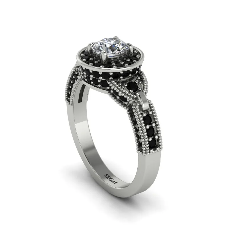 Elegant Ring with Diamond Halo and Sapphire Center-Diamond Double Halo Handmade Engagement Ring - Gracelyn No. 33