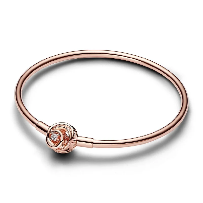 Personalized Gold Bangles for Anniversary Gifts-PANDORA : Pandora Moments Encircled Clasp Bangle - Rose Gold