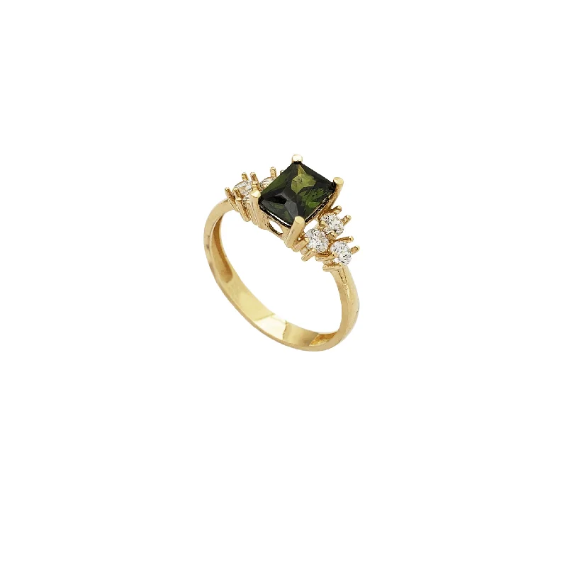 Custom Rose Gold Ring with Amethyst for Anniversary-Zirconia Dark Green Emerald-Shape Engagement Ring (14K)