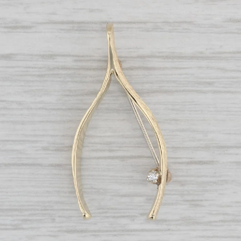 Floral Brooch For Sweaters-Diamond Accent Wishbone Brooch 14k Yellow Gold Pin Good Luck