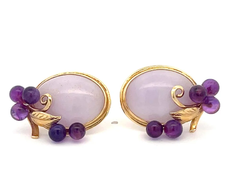 Black Hoop Earrings for Women-Mings Lavender Jade and Purple Amethyst Earrings in 14k Yellow Gold