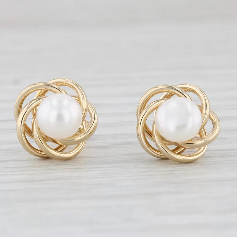 Dangle Earrings with Diamonds-Cultured Pearl Button Knot Stud Earrings 14k Yellow Gold