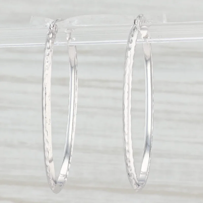 Pearl Earrings for Cocktail Parties-Etched Oval Hoop Earrings 14k White Gold Snap Top Pierced Hoops