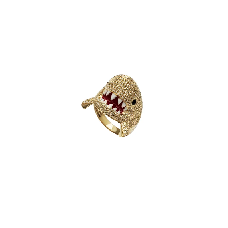 Elegant Gold Ring with Custom Birthstone-Iced-Out Diamond Shark Head Ring (10K)