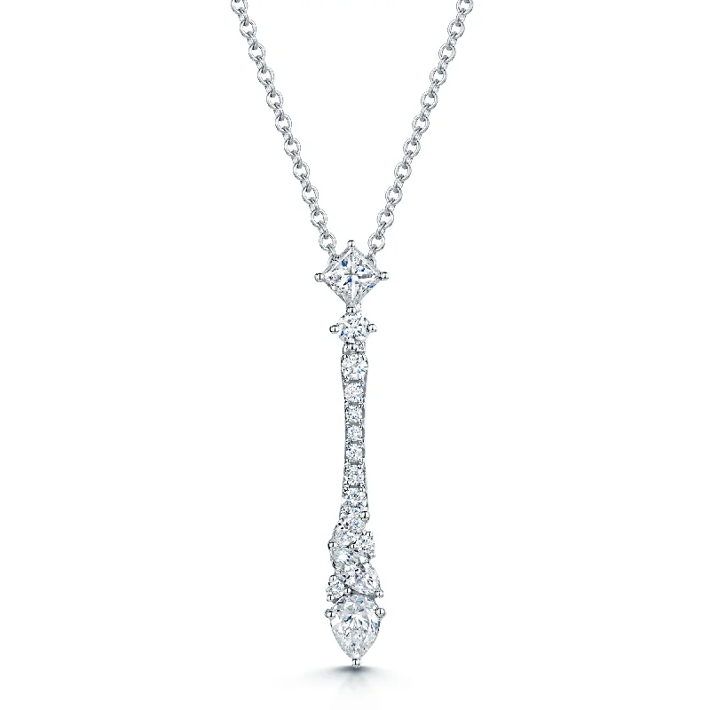 Classic Pearl Necklace for Bridesmaids-18ct White Gold Princess, Pear, Marquise And Round Brilliant Cut Diamond Fancy Pendant