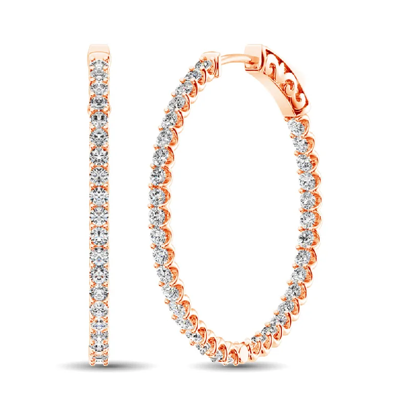 Crystal Drop Earrings for Evening-14K Rose Gold Diamond 1 Ct.Tw. In and Out Hoop Earrings