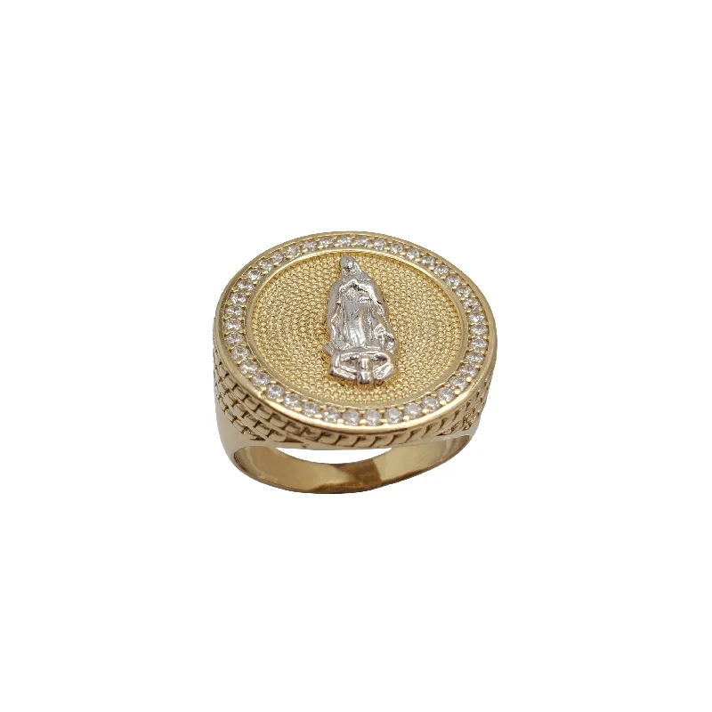 Elegant Rose Gold Ring with Ruby Accent-Halo Virgin Mary Ring (14K)