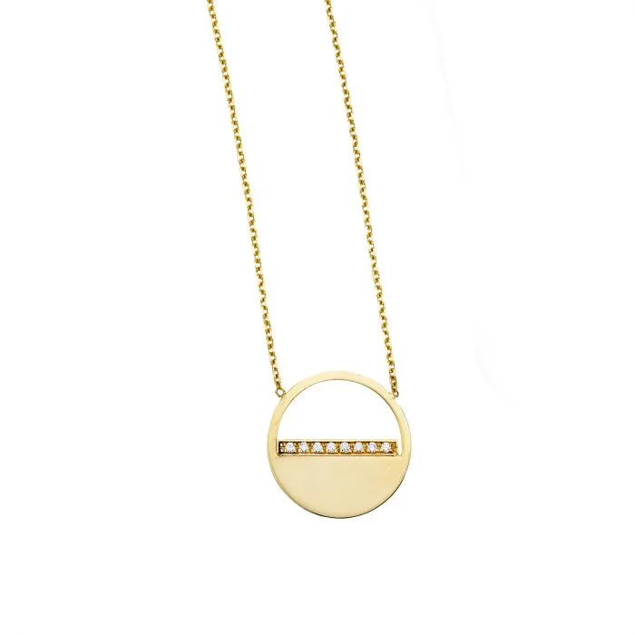 Layered Necklace with Gold Chains for Women-Half Circle Diamond Necklace (14K)