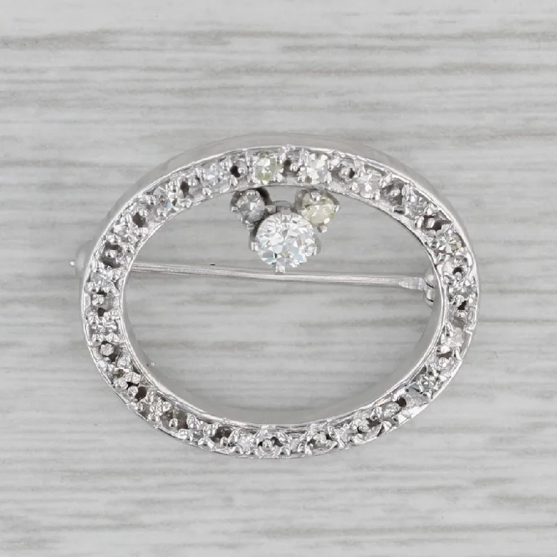 Unique Enamel Brooch-0.47ctw Diamond Open Oval Brooch 12k White Gold Pin