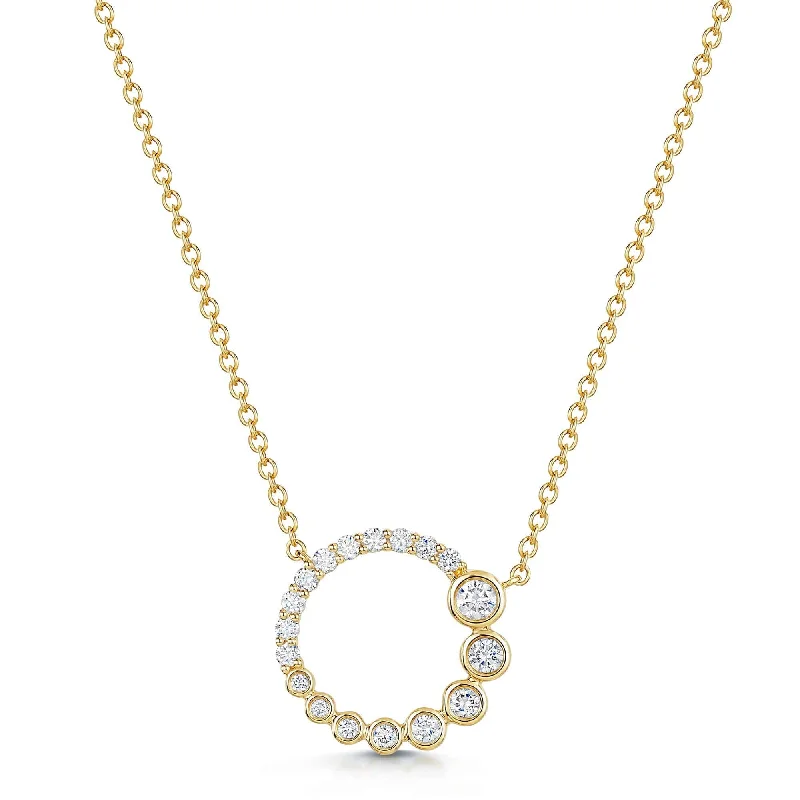 Layered Necklace with Pearls for Formal Look-18ct Yellow Gold Diamond Open Circle Rub-Over Set Pendant