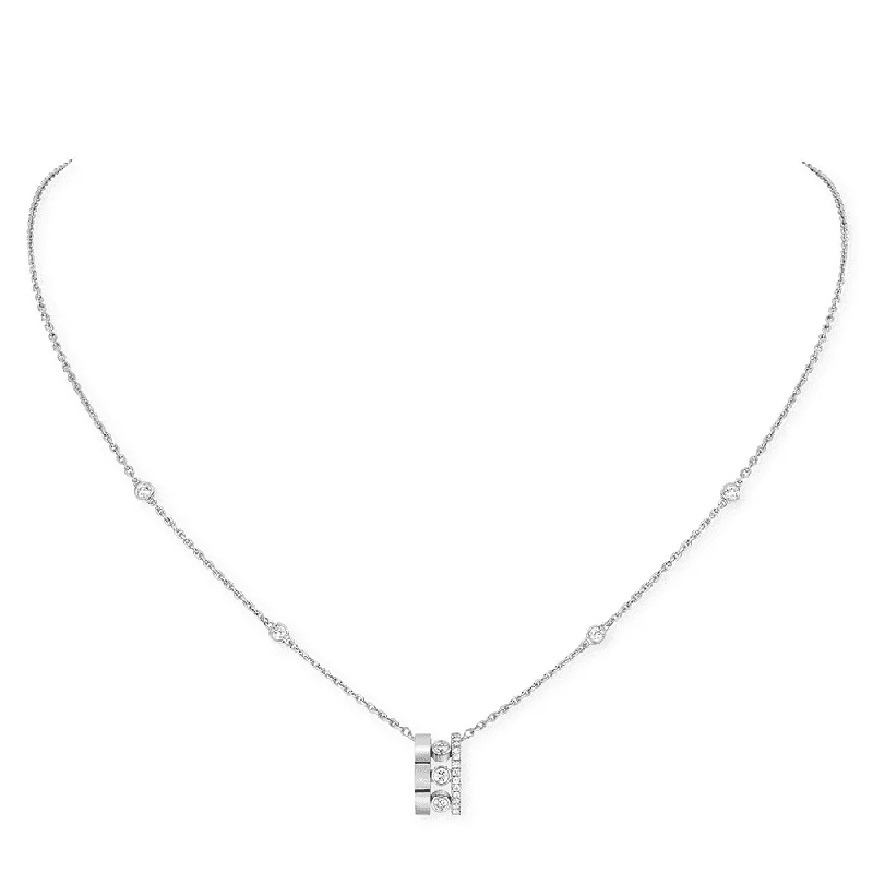 Elegant Choker Necklace with Diamond Accents-18ct White Gold Move Romane Diamond Pendant