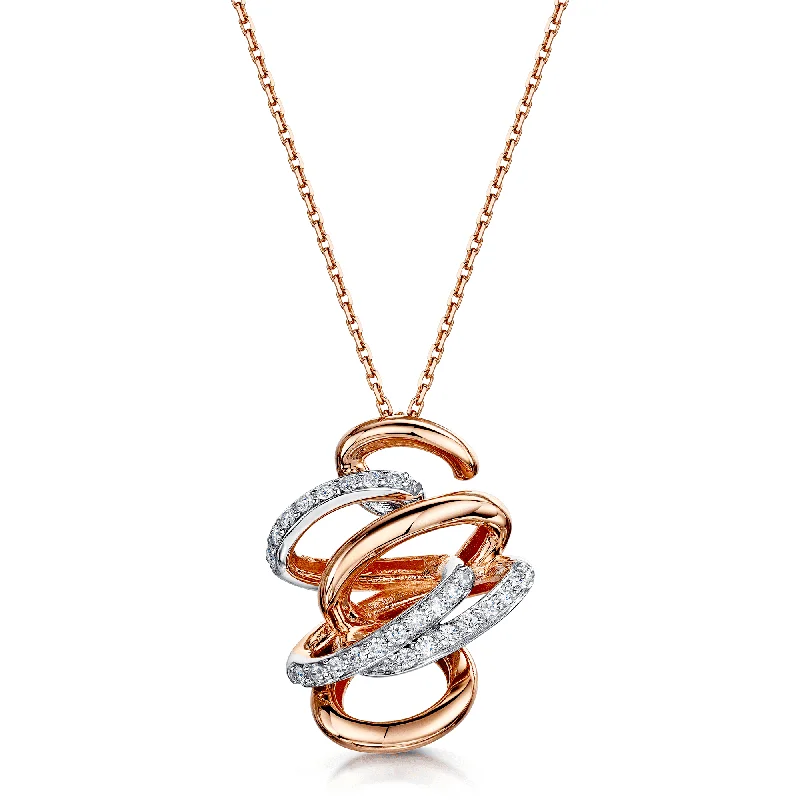 Simple Gemstone Necklace for Casual Outfits-18ct Rose And White Gold Diamond Entwined Knot Pendant