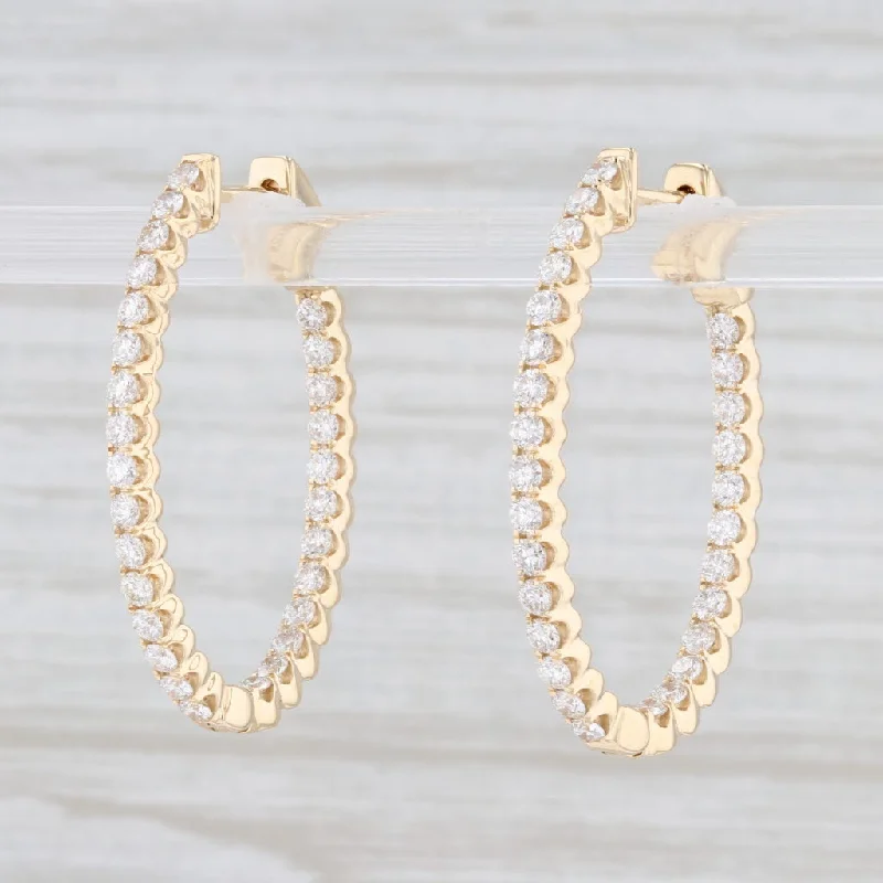 Geometric Gold Earrings-New 1.40ctw Diamond Inside Out Hoop Earrings 14k Yellow Gold Pierced Oval Hoops